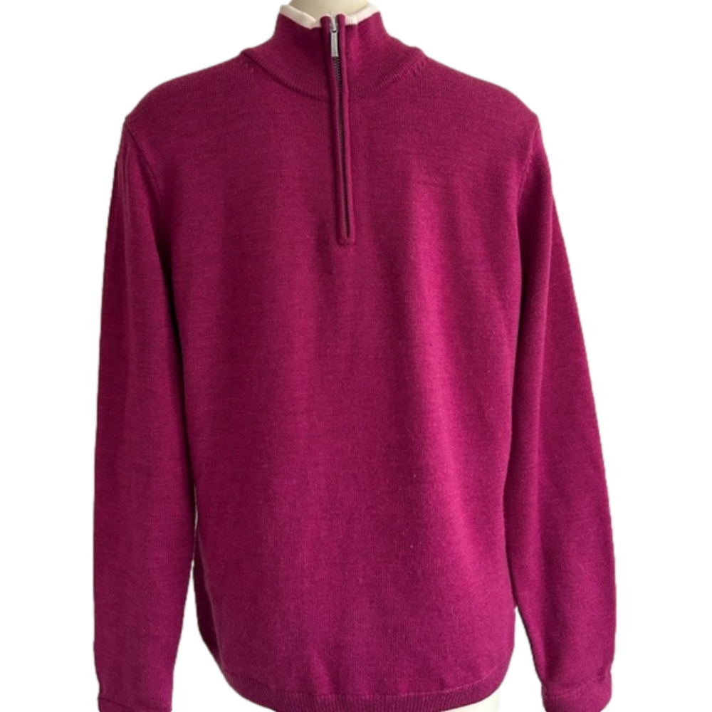 Brooks BROTHERS magenta 100.% merino wool 1/4zip sweater sz XL